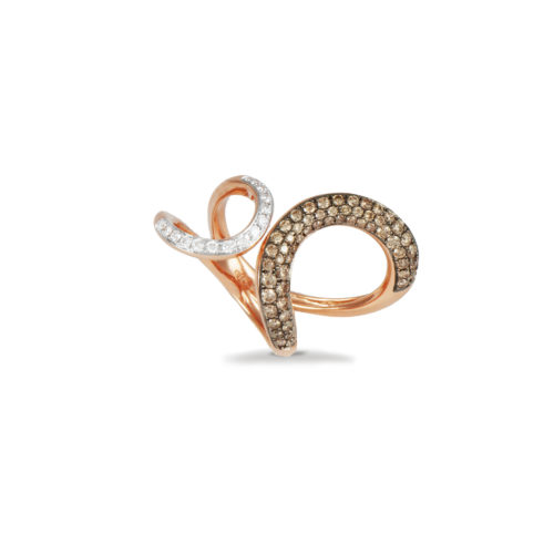 Anello in oro rosa con diamanti bianchi e brown Collezione Intrecci Oro 18 carati Diamanti bianchi: carati 0,17 - qualità G/VS Diamanti brown: carati 0,69