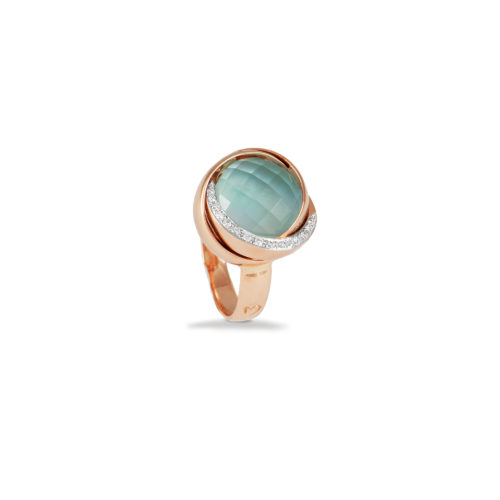 Anello in oro rosa con diamanti bianchi e topazio azzurro Collezione Colors Oro 18 carati Diamanti bianchi: carati 0,08 - qualità G/VS Topazio azzurro: carati 7,00